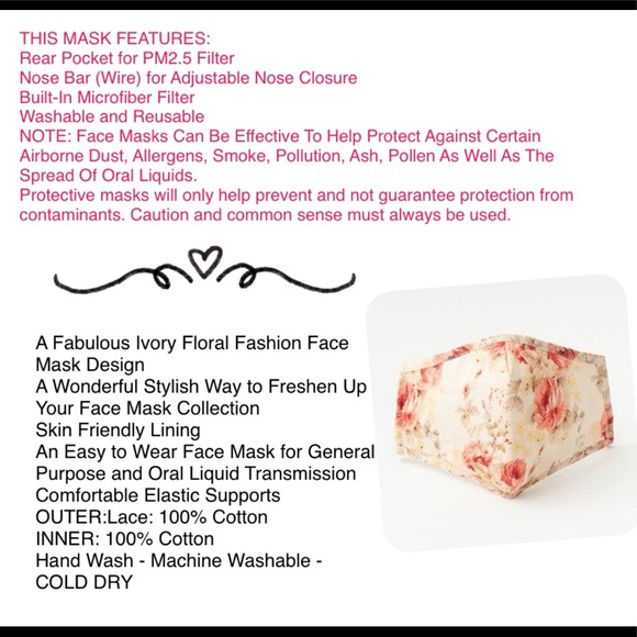 🆑 Floral Face Mask with Built In Filter/Nose Bar - Picture 11 of 14